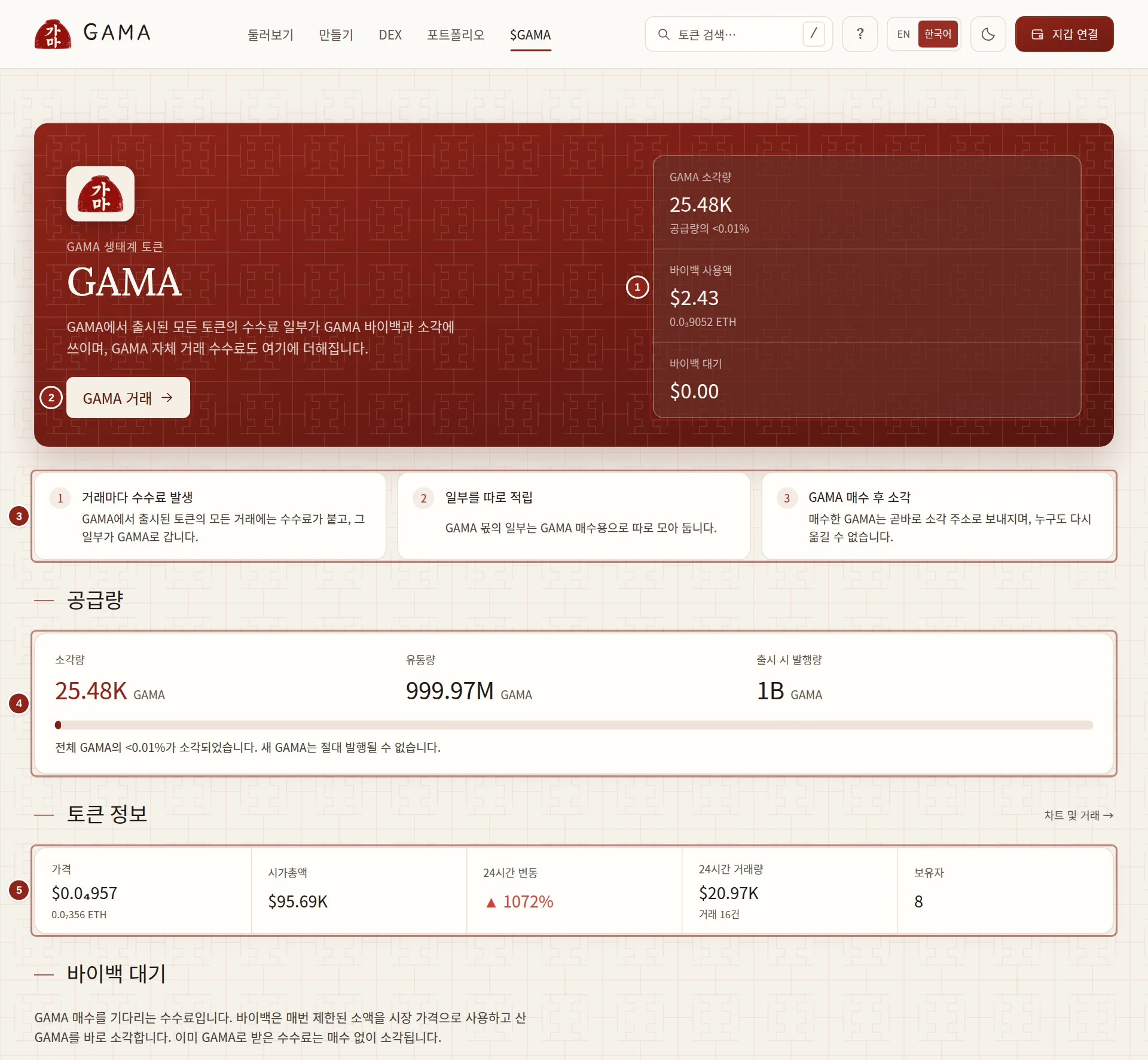 GAMA 페이지의 윗부분